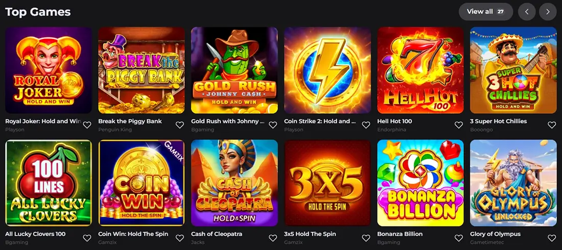 Memo Casino populare games